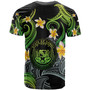 Hawaii T-shirt - Custom Personalised Polynesian Waves with Plumeria Flowers (Green)