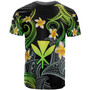 Kanaka Maoli T-shirt - Custom Personalised Polynesian Waves with Plumeria Flowers (Green)