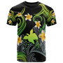 Papua New Guinea T-shirt - Custom Personalised Polynesian Waves with Plumeria Flowers (Green)