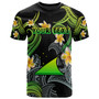 Tokelau T-shirt - Custom Personalised Polynesian Waves with Plumeria Flowers (Green)