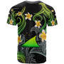 Tokelau T-shirt - Custom Personalised Polynesian Waves with Plumeria Flowers (Green)