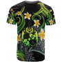 Tonga T-shirt - Custom Personalised Polynesian Waves with Plumeria Flowers (Green)