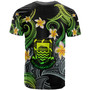 Tuvalu T-shirt - Custom Personalised Polynesian Waves with Plumeria Flowers (Green)