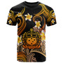 Samoa T-shirt - Custom Personalised Polynesian Waves with Plumeria Flowers (Orange)