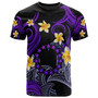 Cook Islands T-shirt - Custom Personalised Polynesian Waves with Plumeria Flowers (Purple)