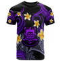 Tuvalu T-shirt - Custom Personalised Polynesian Waves with Plumeria Flowers (Purple)