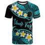 Cook Islands Custom Personalised T-Shirt - Plumeria Polynesian Vibe Turquoise 2