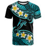 Fiji Crest Custom Personalised T-Shirt - Plumeria Polynesian Vibe Turquoise 1