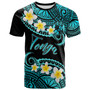 Tonga Custom Personalised T-Shirt - Plumeria Polynesian Vibe Turquoise 1