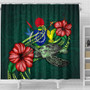 Cook Islands Polynesian Shower Curtain - Green Turtle Hibiscus 4