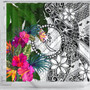 Chuuk Shower Curtain White - Turtle Plumeria Banana Leaf 3