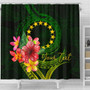 Cook Islands Polynesian Custom Personalised Shower Curtain- Floral With Seal Flag Color 4