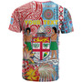 Fiji Polynesian T-shirt - Custom Fiji Coat of Arms With Tapa Patterns And Tribal Hibiscus T-shirt