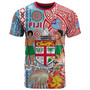 Fiji Polynesian T-shirt - Custom Fiji Coat of Arms With Tapa Patterns And Tribal Hibiscus T-shirt