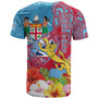 Fiji Polynesian T-shirt - Custom Fiji Lion With Tapa Patterns And Polynesian Hibiscus T-shirt