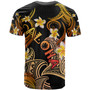 Personalized Kanaka Maoli T-shirt - Hawaii Polynesian Waves with Plumeria Flowers (Orange)