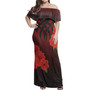 Polynesian Woman Off Shoulder Long Dress - Polynesian with Hibiscus Flower Red