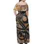 Polynesian Woman Off Shoulder Long Dress - Yellow Polynesian Pattern