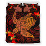 Hawaii Bedding Set Hibiscus Polynesian Red Big Turtle