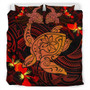 Hawaii Bedding Set Hibiscus Polynesian Red Big Turtle