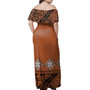 Tonga Brown Tribal Drawing Woman Off Shoulder Long Dress