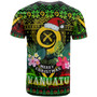 Vanuatu Polynesian Christmas T-Shirt - Custom Vanuatu Coat of Arms Christmas Hat Polynesian Patterns T-Shirt