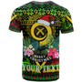 Vanuatu Polynesian Christmas T-Shirt - Custom Vanuatu Coat of Arms Christmas Hat Polynesian Patterns T-Shirt