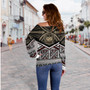 Samoa Off Shoulder Sweatshirt - Samoa Masi Dobby Coat Of Arms