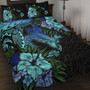 Hawaii Quilt Bed Set Hawaii Polynesian Turtle Tropical Blue Gardient Blue