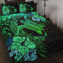 Hawaii Quilt Bed Set Hawaii Polynesian Turtle Tropical Gardient Green