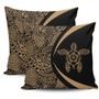 Hawaii Pillow Cover Turtle Hibiscus Lauhala Black Gold Circle