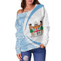 Fiji Off Shoulder Sweatshirt Coat Of Arm Lauhala Circle