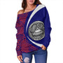 Samoa Off Shoulder Sweatshirt American Samoa Coat Of Arm Lauhala Circle