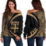 Fiji Off Shoulder Sweatshirt Coat Of Arm Lauhala Gold Circle