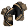Samoa Short Sleeve Shirt Coat Of Arm Lauhala Gold Circle