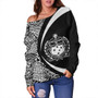 Samoa Off Shoulder Sweatshirt Coat Of Arm Lauhala White Circle