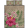 Hawaii Quilt Bed Set Hibiscus Plumeria Palm Leaves Lauhala Background Polynesian