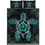 Hawaii Quilt Bed Set Turtle Hibiscus Blue