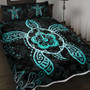 Hawaii Quilt Bed Set Turtle Hibiscus Blue