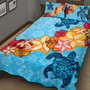Hawaii Quilt Bed Set Turtle Hibiscus Pattern Blue