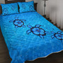 Hawaii Quilt Bed Set Turtle Hibiscus Swim In Sea