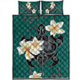 Hawaii Quilt Bed Set Turtle Poly Trinal Plumeria Turquoise