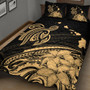 Hawaii Quilt Bed Set Turtle Polynesian Map Plumeria Gold