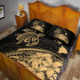 Hawaii Quilt Bed Set Turtle Polynesian Map Plumeria Gold