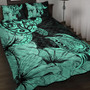 Hawaii Turtle Quilt Bed Set Polynesian Hibiscus Art Turquoise