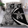 Hawaii Bedding Set Turtle Hibiscus Lauhala Black White Circle