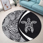 Hawaii Round Rug Turtle Hibiscus Lauhala Black White Circle