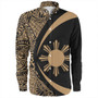 Philippines Long Sleeve Shirt Coat Of Arm Lauhala Gold Circle