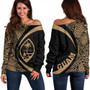 Guam Off Shoulder Sweatshirt Coat Of Arm Lauhala Gold Circle