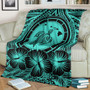 Hawaii Premium Blanket Map Honu Hibiscus Polynesian Turquoise